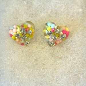 Betsy Johnson confetti heart stud earrings